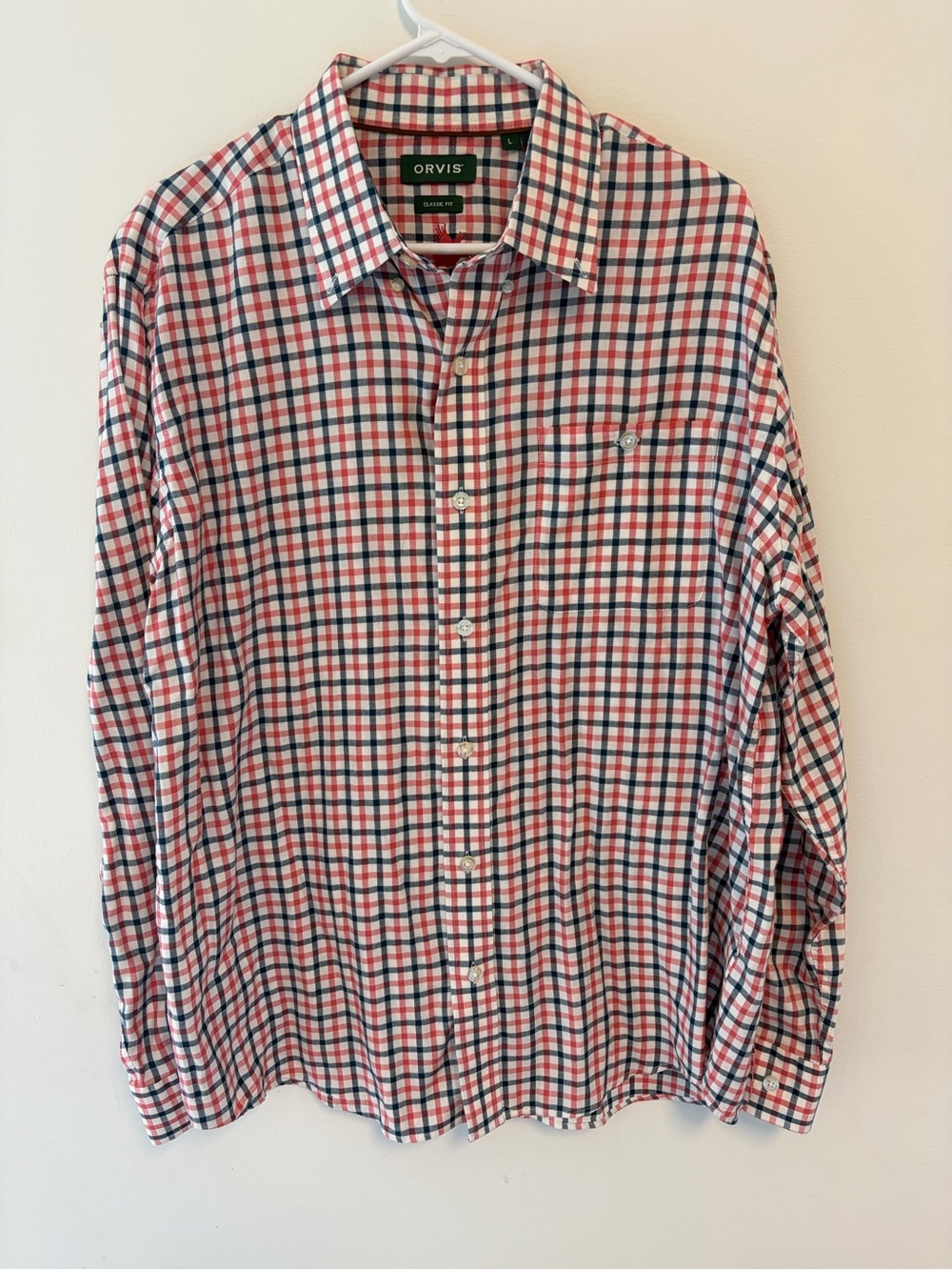 Orvis Men’s Country Twill Classic Fit Button Down Collared Shirt Red Check LARGE